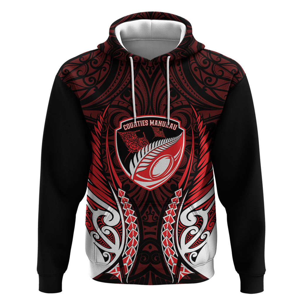 Counties Manukau 2026 Rugby Custom Zip Hoodie NZ Maori Silver Fern LT14 Pullover Hoodie Red - Polynesian Pride