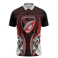 Counties Manukau 2026 Rugby Custom Zipper Polo Shirt NZ Maori Silver Fern LT14 Red - Polynesian Pride