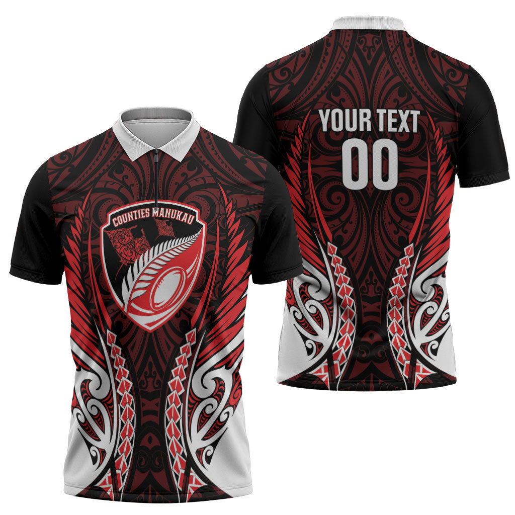 Counties Manukau 2026 Rugby Custom Zipper Polo Shirt NZ Maori Silver Fern LT14 - Polynesian Pride
