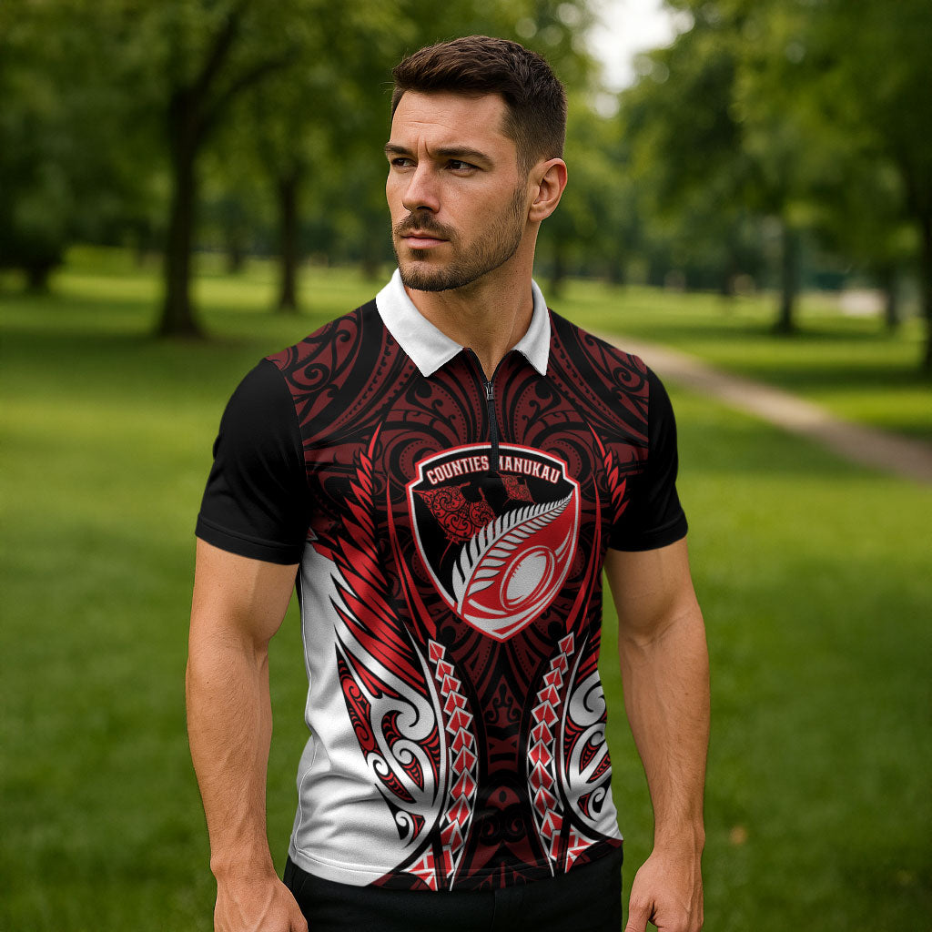 Counties Manukau 2026 Rugby Custom Zipper Polo Shirt NZ Maori Silver Fern LT14 - Polynesian Pride