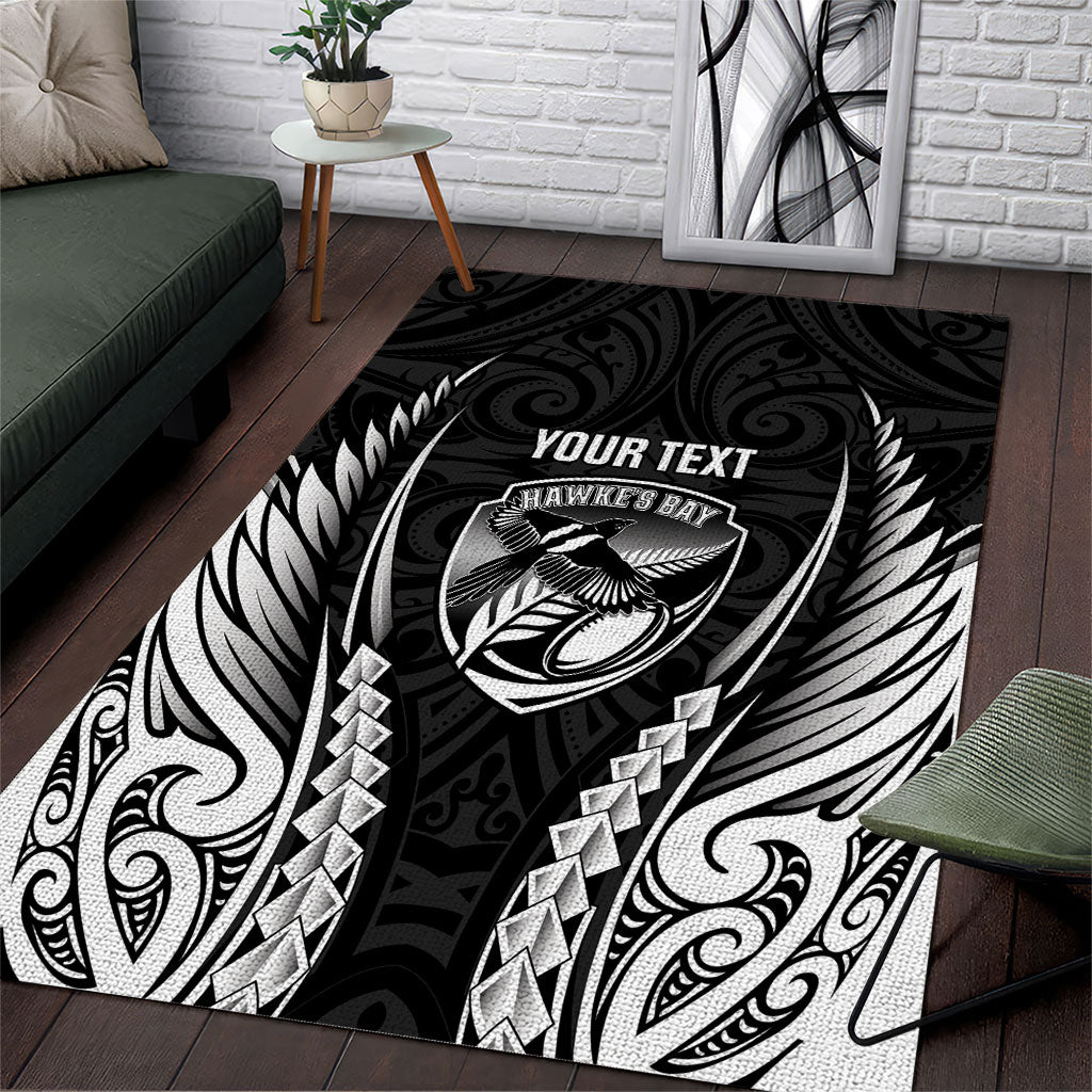 Hawke's Bay 2026 Rugby Custom Area Rug NZ Maori Silver Fern LT14 Black - Polynesian Pride