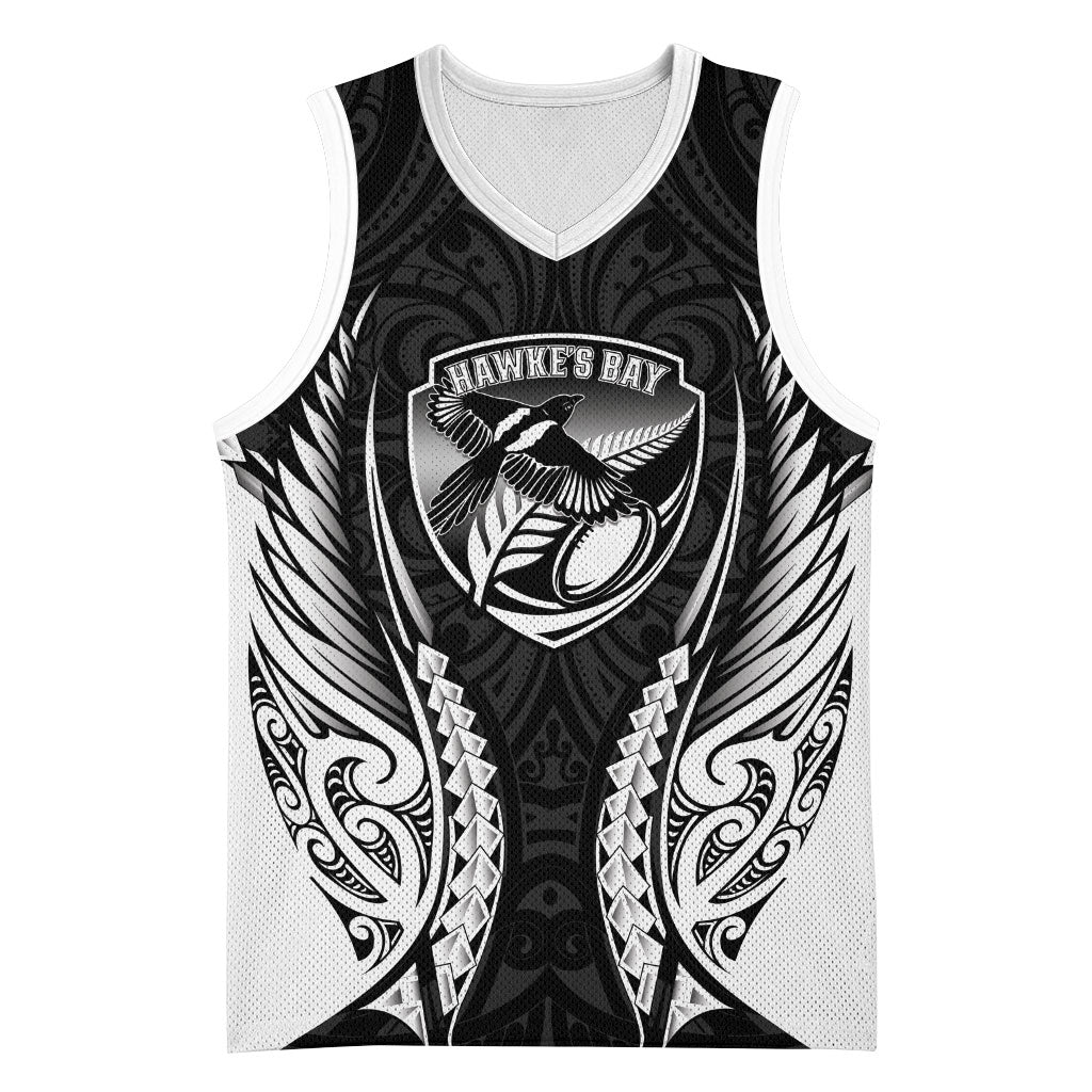Hawke's Bay 2026 Rugby Custom Basketball Jersey NZ Maori Silver Fern LT14 Unisex Black - Polynesian Pride