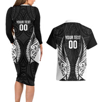 Hawke's Bay 2026 Rugby Custom Couples Matching Long Sleeve Bodycon Dress and Hawaiian Shirt NZ Maori Silver Fern LT14 - Polynesian Pride