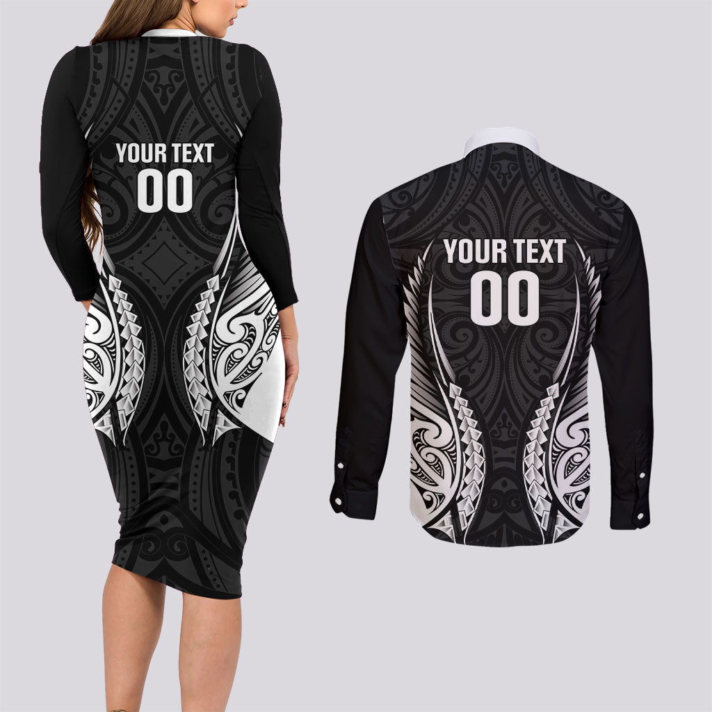 Hawke's Bay 2026 Rugby Custom Couples Matching Long Sleeve Bodycon Dress and Long Sleeve Button Shirt NZ Maori Silver Fern LT14 - Polynesian Pride