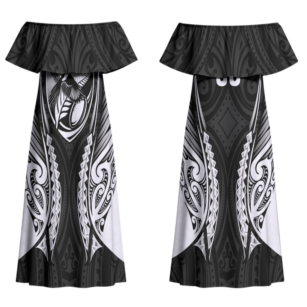 Hawke's Bay 2026 Rugby Custom Couples Matching Off Shoulder Maxi Dress and Long Sleeve Button Shirt NZ Maori Silver Fern LT14 - Polynesian Pride