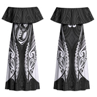 Hawke's Bay 2026 Rugby Custom Couples Matching Off Shoulder Maxi Dress and Long Sleeve Button Shirt NZ Maori Silver Fern LT14 - Polynesian Pride