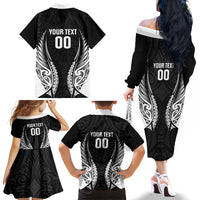 Hawke's Bay 2026 Rugby Custom Family Matching Off The Shoulder Long Sleeve Dress and Hawaiian Shirt NZ Maori Silver Fern LT14 - Polynesian Pride