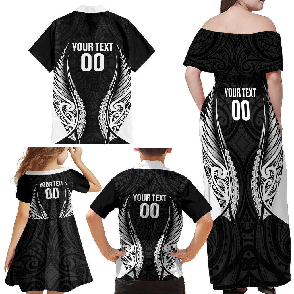 Hawke's Bay 2026 Rugby Custom Family Matching Off Shoulder Maxi Dress and Hawaiian Shirt NZ Maori Silver Fern LT14 - Polynesian Pride