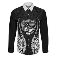 Hawke's Bay 2026 Rugby Custom Family Matching Off Shoulder Maxi Dress and Hawaiian Shirt NZ Maori Silver Fern LT14 Dad's Shirt - Long Sleeve Black - Polynesian Pride