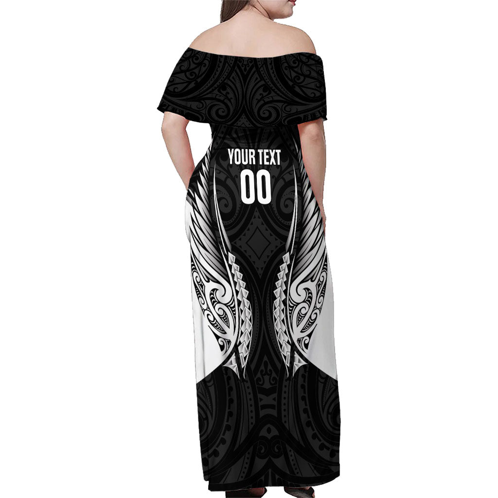 Hawke's Bay 2026 Rugby Custom Family Matching Off Shoulder Maxi Dress and Hawaiian Shirt NZ Maori Silver Fern LT14 - Polynesian Pride