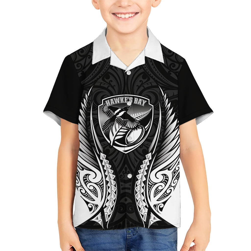 Hawke's Bay 2026 Rugby Custom Family Matching Off Shoulder Maxi Dress and Hawaiian Shirt NZ Maori Silver Fern LT14 Son's Shirt Black - Polynesian Pride