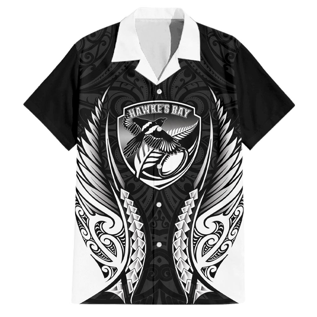 Hawke's Bay 2026 Rugby Custom Family Matching Puletasi and Hawaiian Shirt NZ Maori Silver Fern LT14 Dad's Shirt - Short Sleeve Black - Polynesian Pride