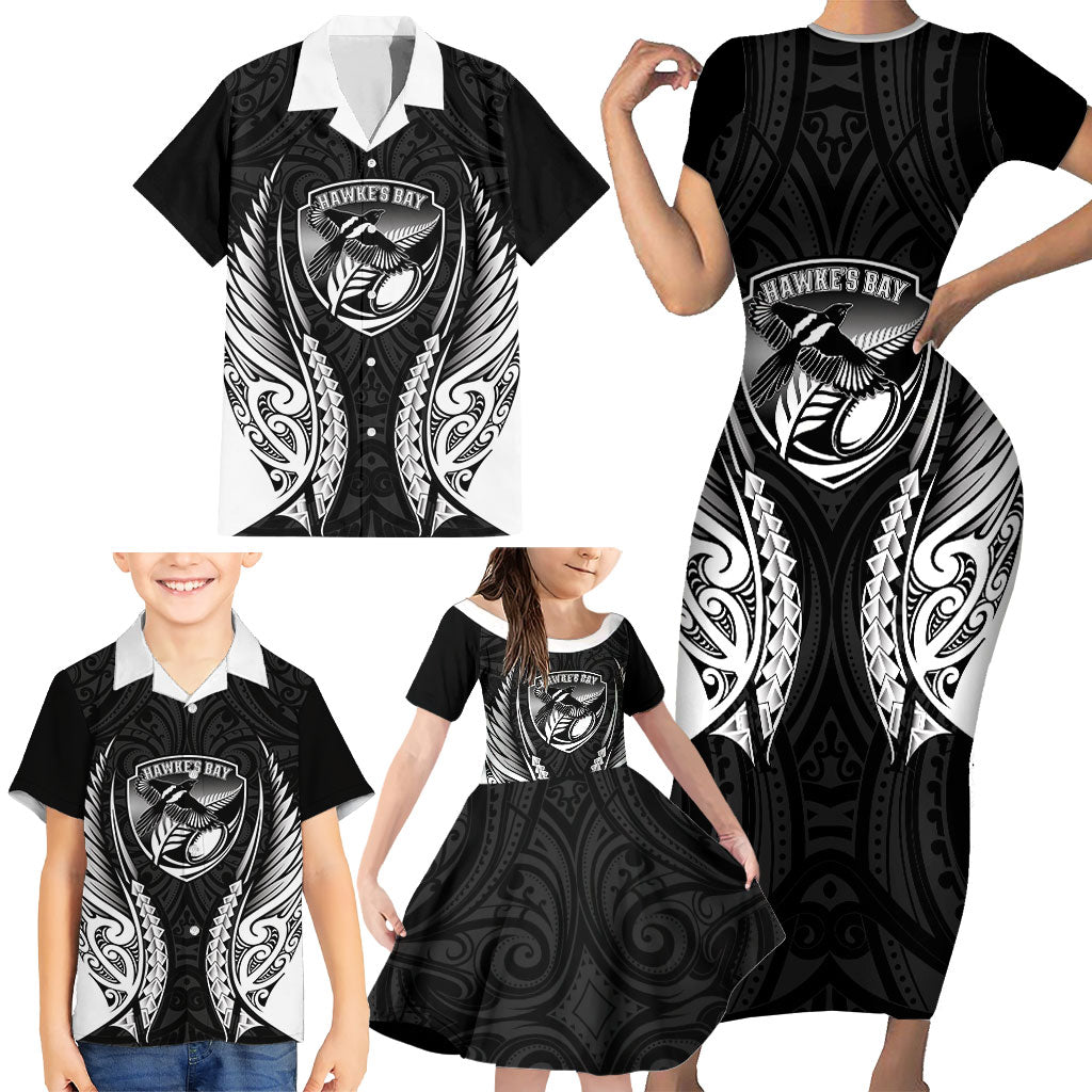 Hawke's Bay 2026 Rugby Custom Family Matching Short Sleeve Bodycon Dress and Hawaiian Shirt NZ Maori Silver Fern LT14 - Polynesian Pride