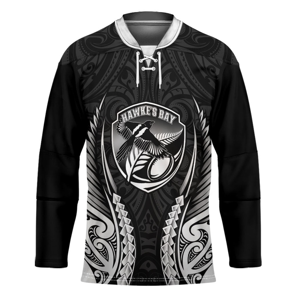 Hawke's Bay 2026 Rugby Custom Hockey Jersey NZ Maori Silver Fern LT14 Unisex Black - Polynesian Pride
