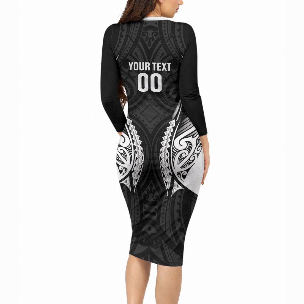 Hawke's Bay 2026 Rugby Custom Long Sleeve Bodycon Dress NZ Maori Silver Fern LT14 - Polynesian Pride