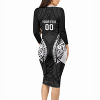 Hawke's Bay 2026 Rugby Custom Long Sleeve Bodycon Dress NZ Maori Silver Fern LT14 - Polynesian Pride