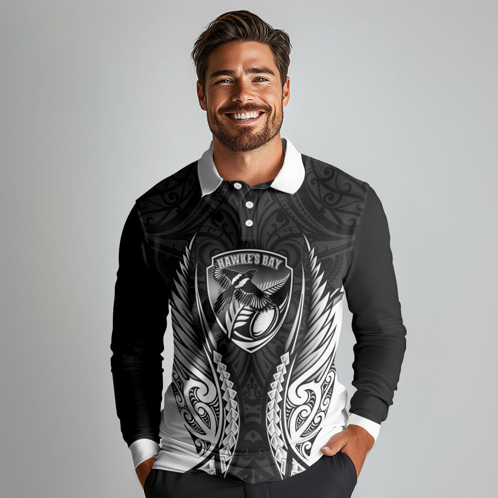 Hawke's Bay 2026 Rugby Custom Long Sleeve Polo Shirt NZ Maori Silver Fern