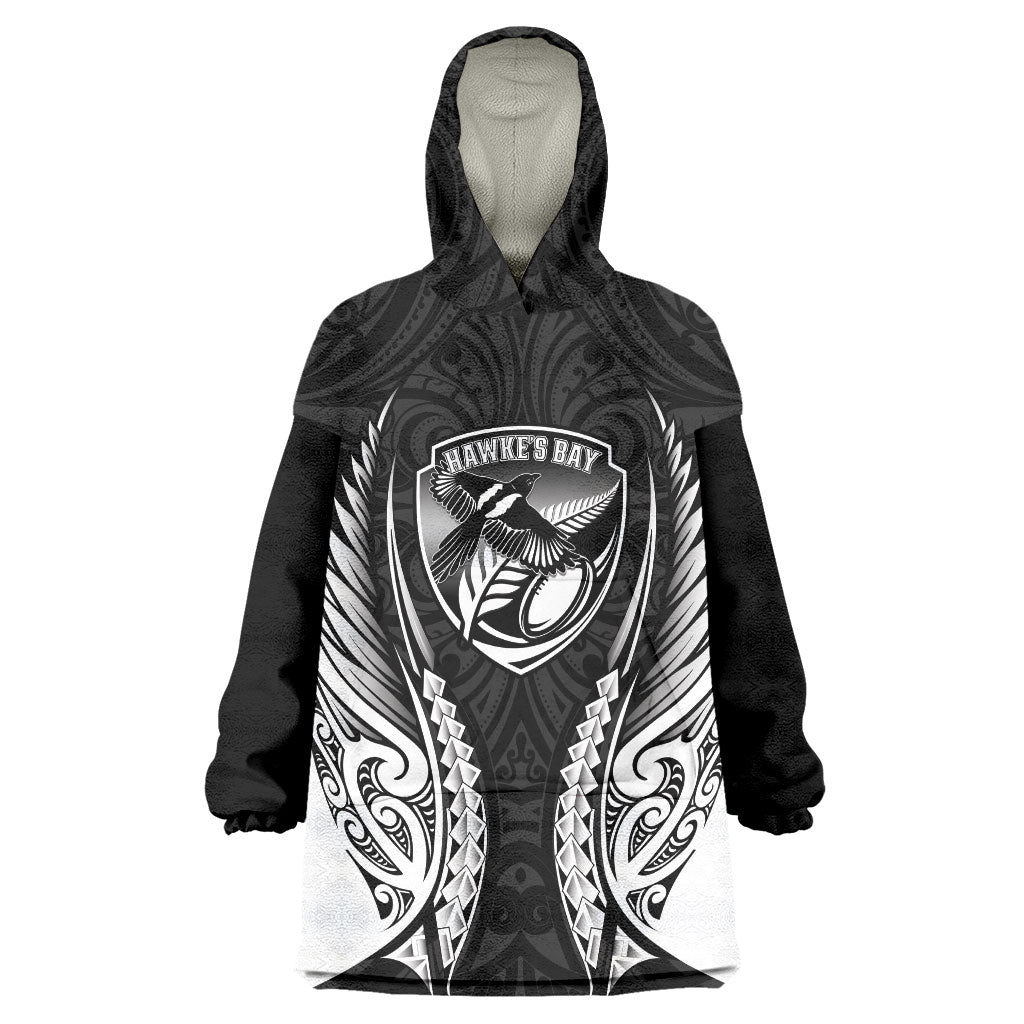 Hawke's Bay 2026 Rugby Custom Wearable Blanket Hoodie NZ Maori Silver Fern LT14 One Size Black - Polynesian Pride