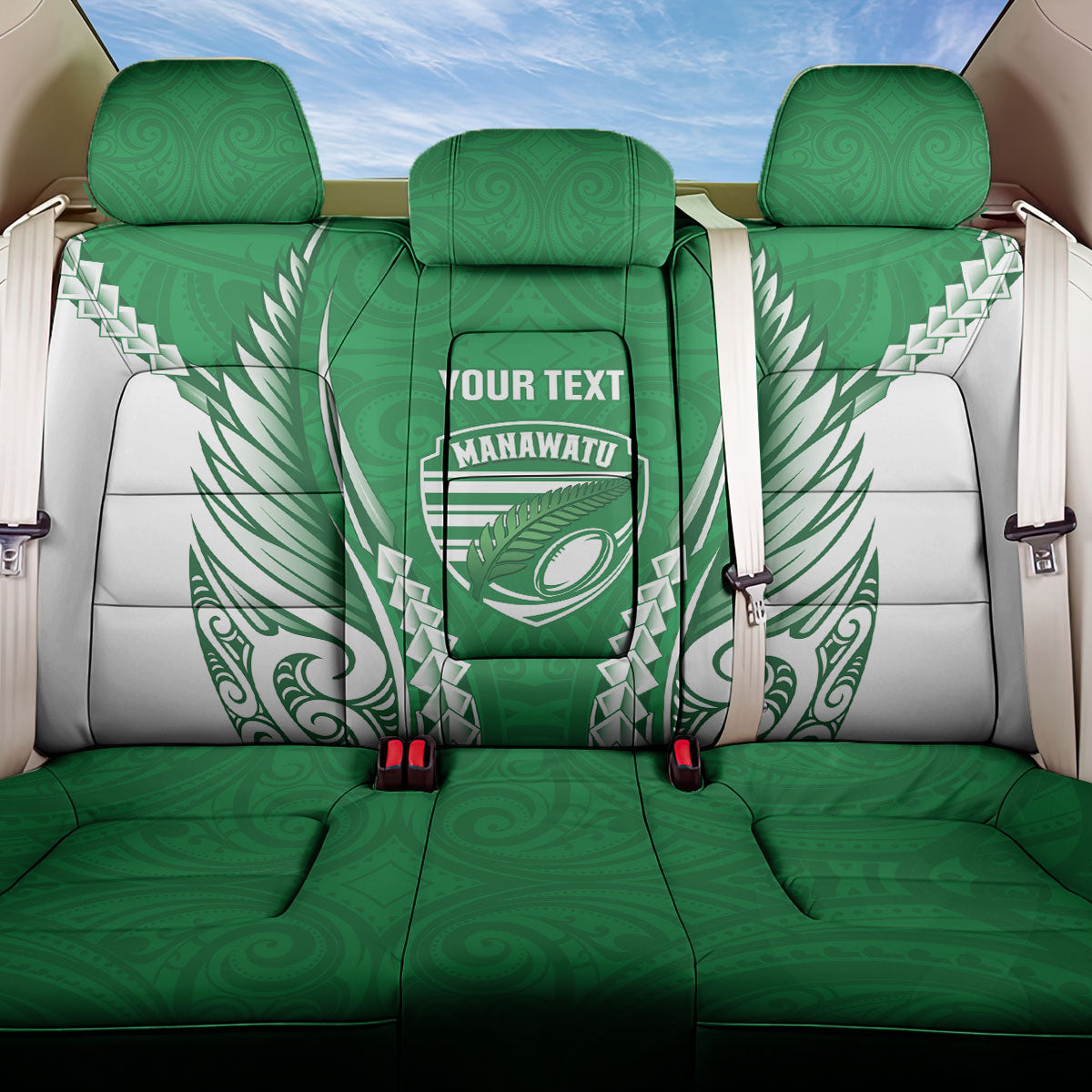 Manawatu 2026 Rugby Custom Back Car Seat Cover NZ Maori Silver Fern LT14 One Size Green - Polynesian Pride