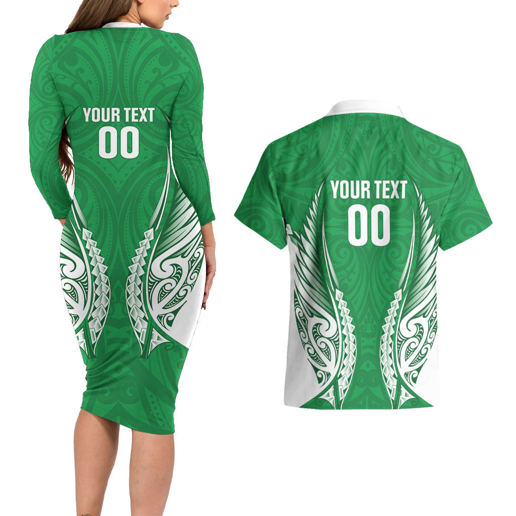 Manawatu 2026 Rugby Custom Couples Matching Long Sleeve Bodycon Dress and Hawaiian Shirt NZ Maori Silver Fern LT14 - Polynesian Pride