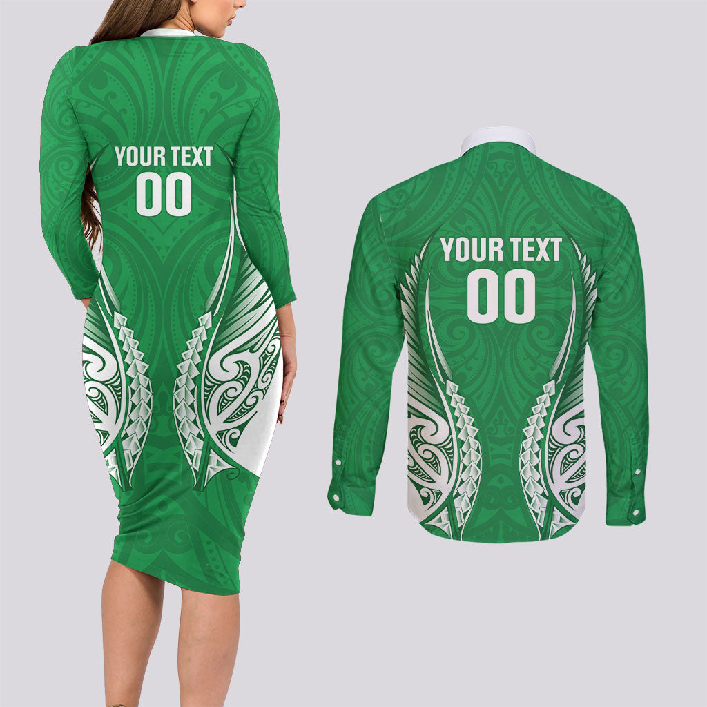 Manawatu 2026 Rugby Custom Couples Matching Long Sleeve Bodycon Dress and Long Sleeve Button Shirt NZ Maori Silver Fern LT14 - Polynesian Pride