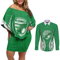 Manawatu 2026 Rugby Custom Couples Matching Off Shoulder Short Dress and Long Sleeve Button Shirt NZ Maori Silver Fern