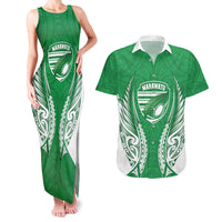 Manawatu 2026 Rugby Custom Couples Matching Tank Maxi Dress and Hawaiian Shirt NZ Maori Silver Fern LT14 Green - Polynesian Pride