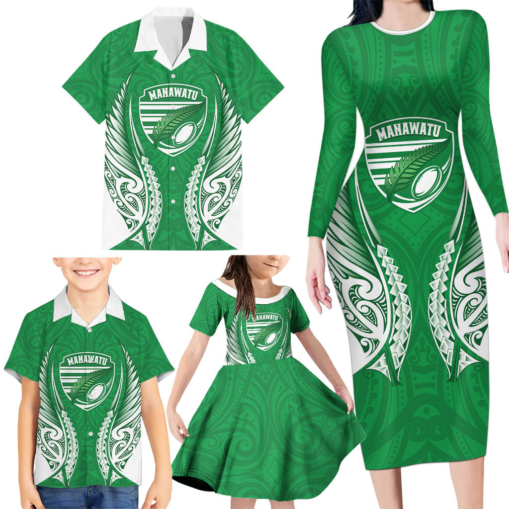 Manawatu 2026 Rugby Custom Family Matching Long Sleeve Bodycon Dress and Hawaiian Shirt NZ Maori Silver Fern LT14 - Polynesian Pride