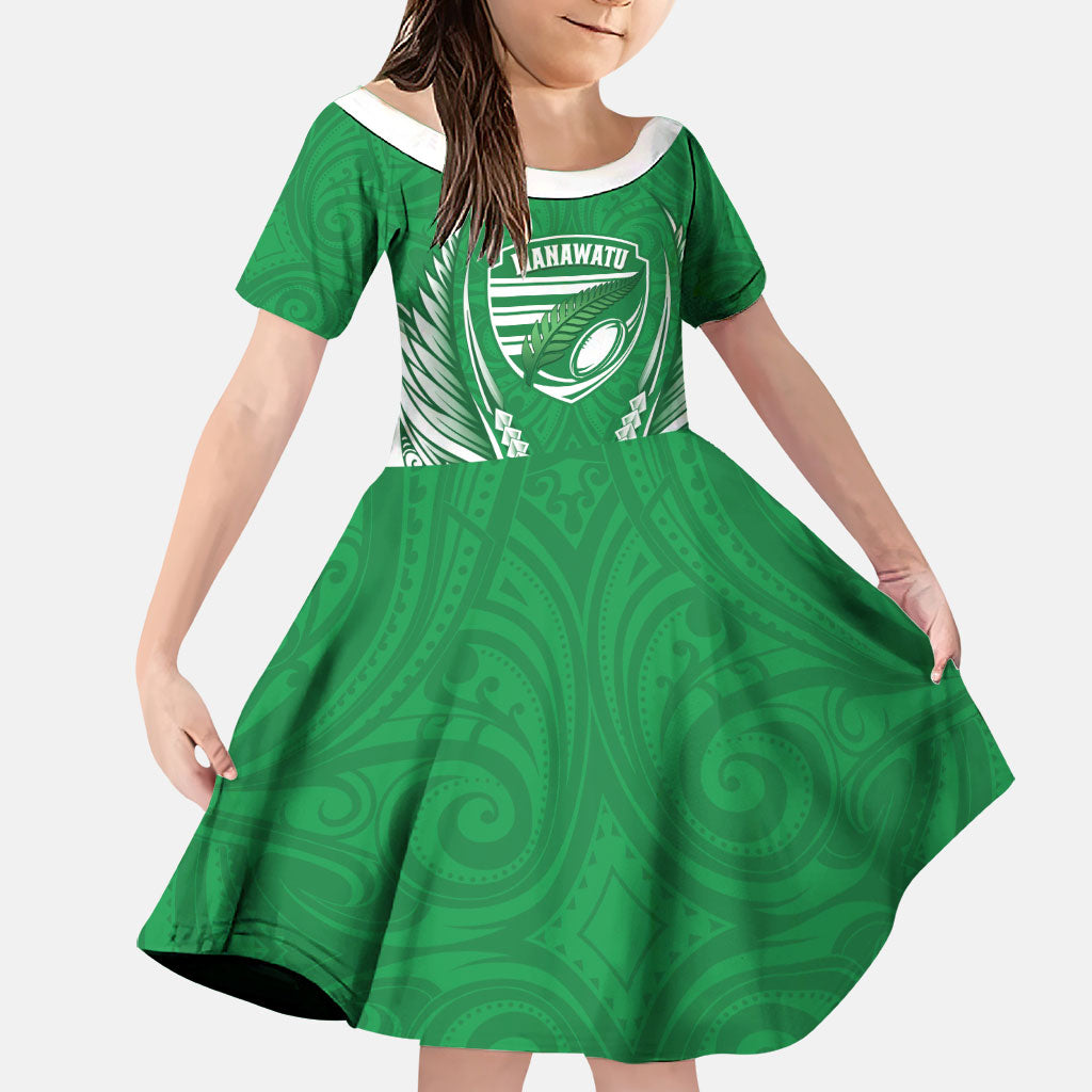 Manawatu 2026 Rugby Custom Family Matching Mermaid Dress and Hawaiian Shirt NZ Maori Silver Fern LT14 Daughter's Dress Green - Polynesian Pride