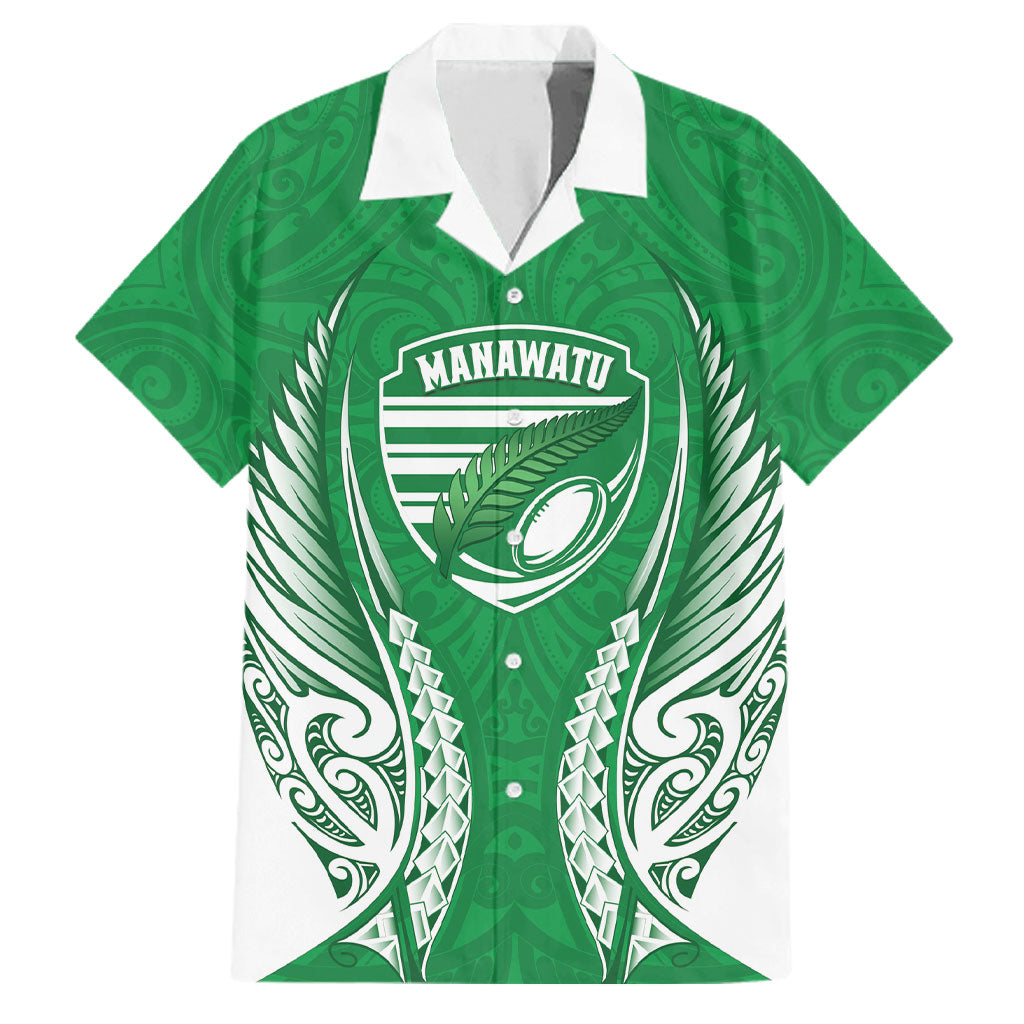 Manawatu 2026 Rugby Custom Family Matching Mermaid Dress and Hawaiian Shirt NZ Maori Silver Fern LT14 Dad's Shirt - Short Sleeve Green - Polynesian Pride