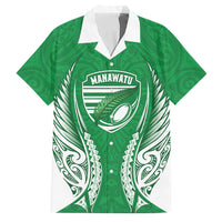 Manawatu 2026 Rugby Custom Family Matching Off Shoulder Maxi Dress and Hawaiian Shirt NZ Maori Silver Fern LT14 Dad's Shirt - Short Sleeve Green - Polynesian Pride