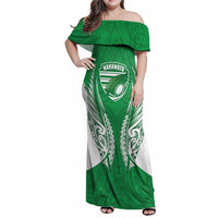Manawatu 2026 Rugby Custom Family Matching Off Shoulder Maxi Dress and Hawaiian Shirt NZ Maori Silver Fern LT14 Mom's Dress Green - Polynesian Pride