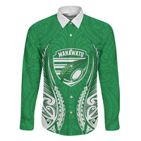 Manawatu 2026 Rugby Custom Family Matching Off Shoulder Short Dress and Hawaiian Shirt NZ Maori Silver Fern LT14 Dad's Shirt - Long Sleeve Green - Polynesian Pride