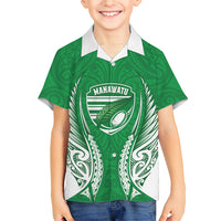 Manawatu 2026 Rugby Custom Family Matching Off Shoulder Short Dress and Hawaiian Shirt NZ Maori Silver Fern LT14 Son's Shirt Green - Polynesian Pride