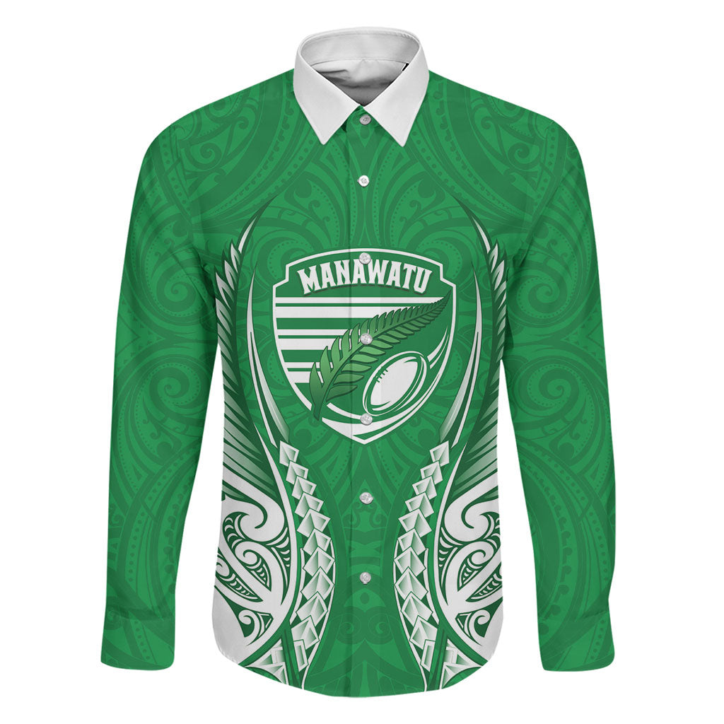 Manawatu 2026 Rugby Custom Family Matching Tank Maxi Dress and Hawaiian Shirt NZ Maori Silver Fern LT14 Dad's Shirt - Long Sleeve Green - Polynesian Pride