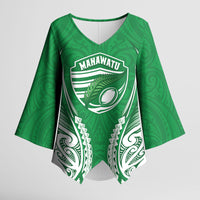 Manawatu 2026 Rugby Custom Kimono Sleeve Blouse NZ Maori Silver Fern LT14 Female Green - Polynesian Pride