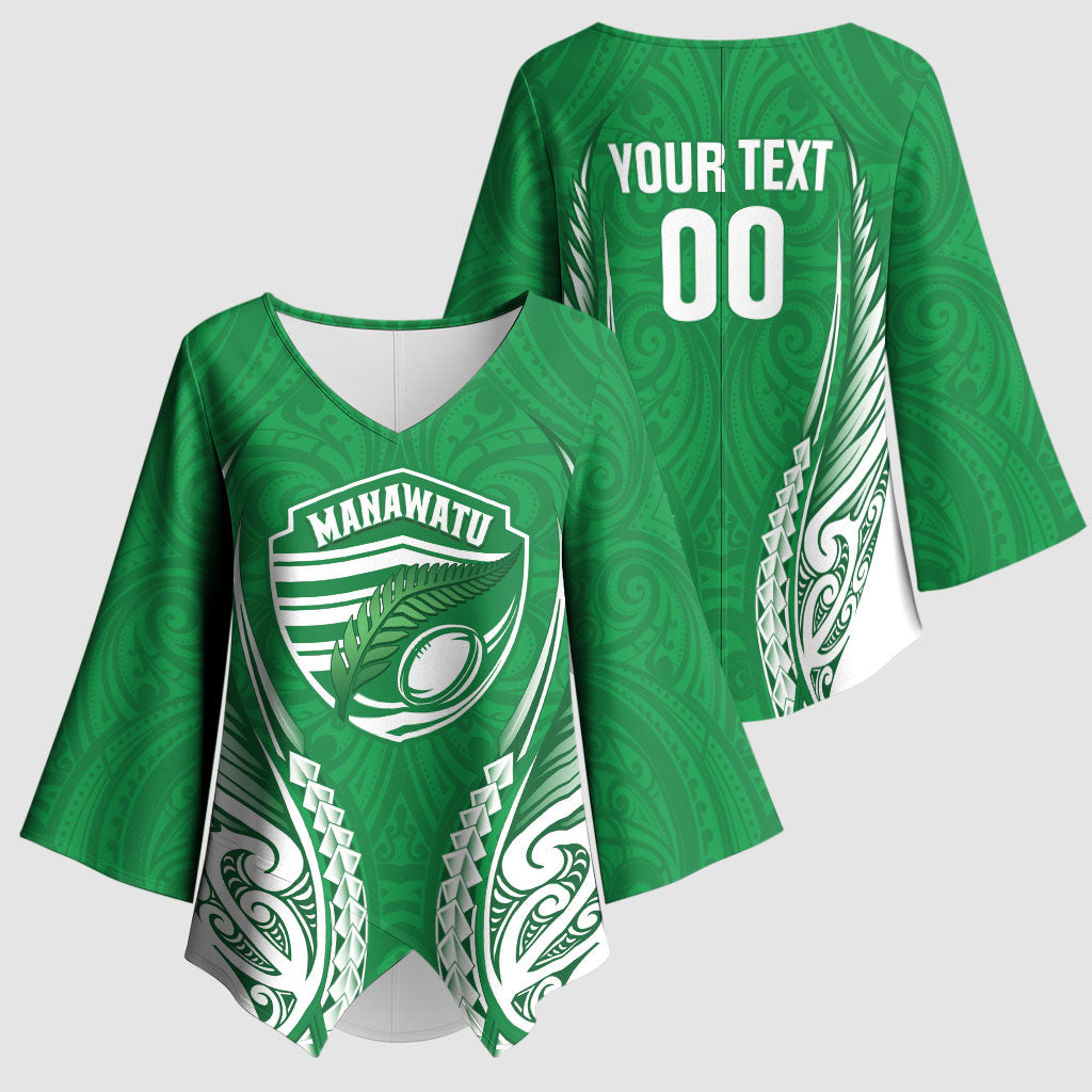 Manawatu 2026 Rugby Custom Kimono Sleeve Blouse NZ Maori Silver Fern LT14 - Polynesian Pride