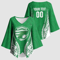 Manawatu 2026 Rugby Custom Kimono Sleeve Blouse NZ Maori Silver Fern LT14 - Polynesian Pride