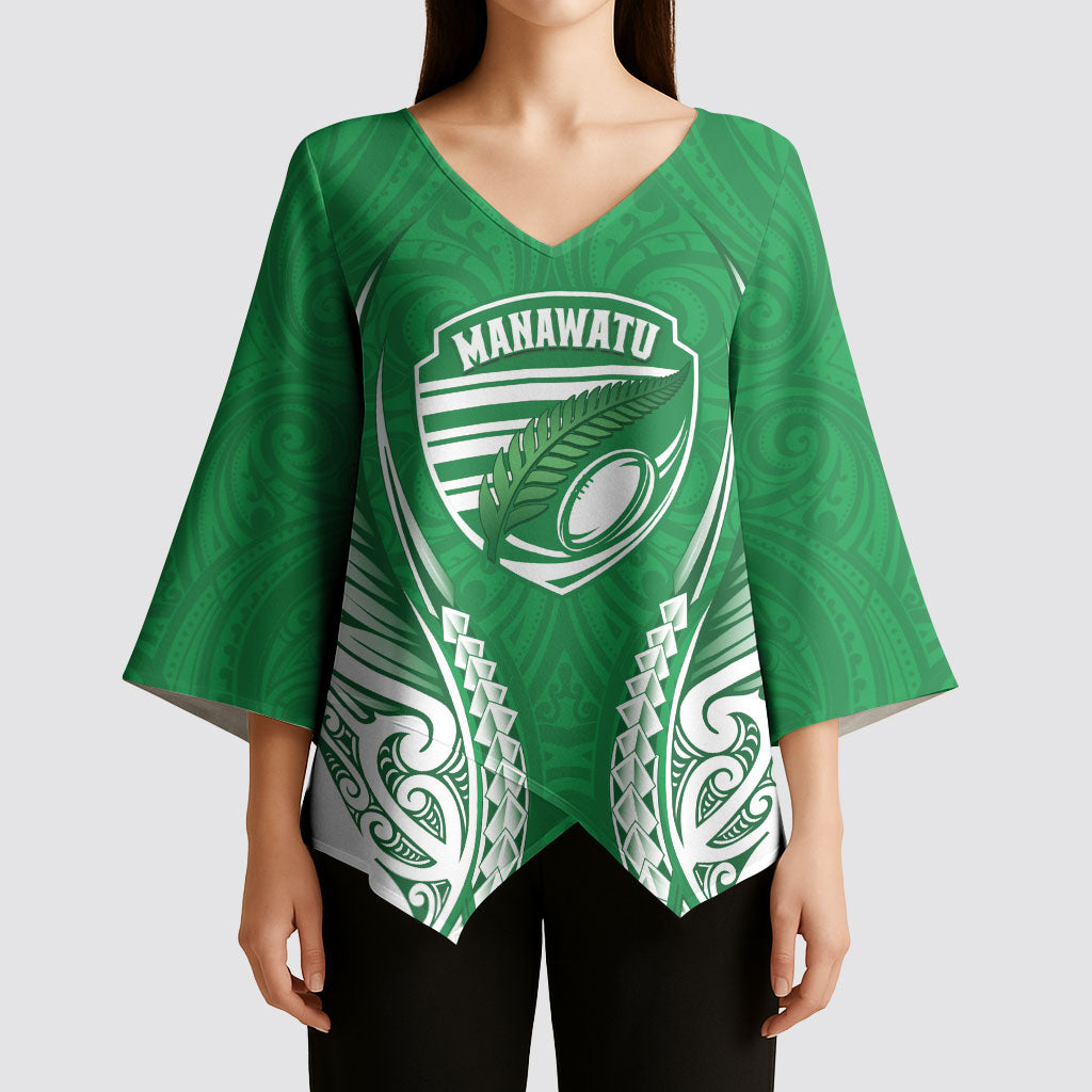 Manawatu 2026 Rugby Custom Kimono Sleeve Blouse NZ Maori Silver Fern LT14 - Polynesian Pride