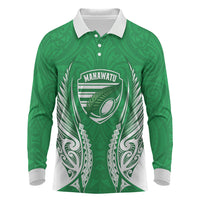 Manawatu 2026 Rugby Custom Long Sleeve Polo Shirt NZ Maori Silver Fern LT14 Green - Polynesian Pride