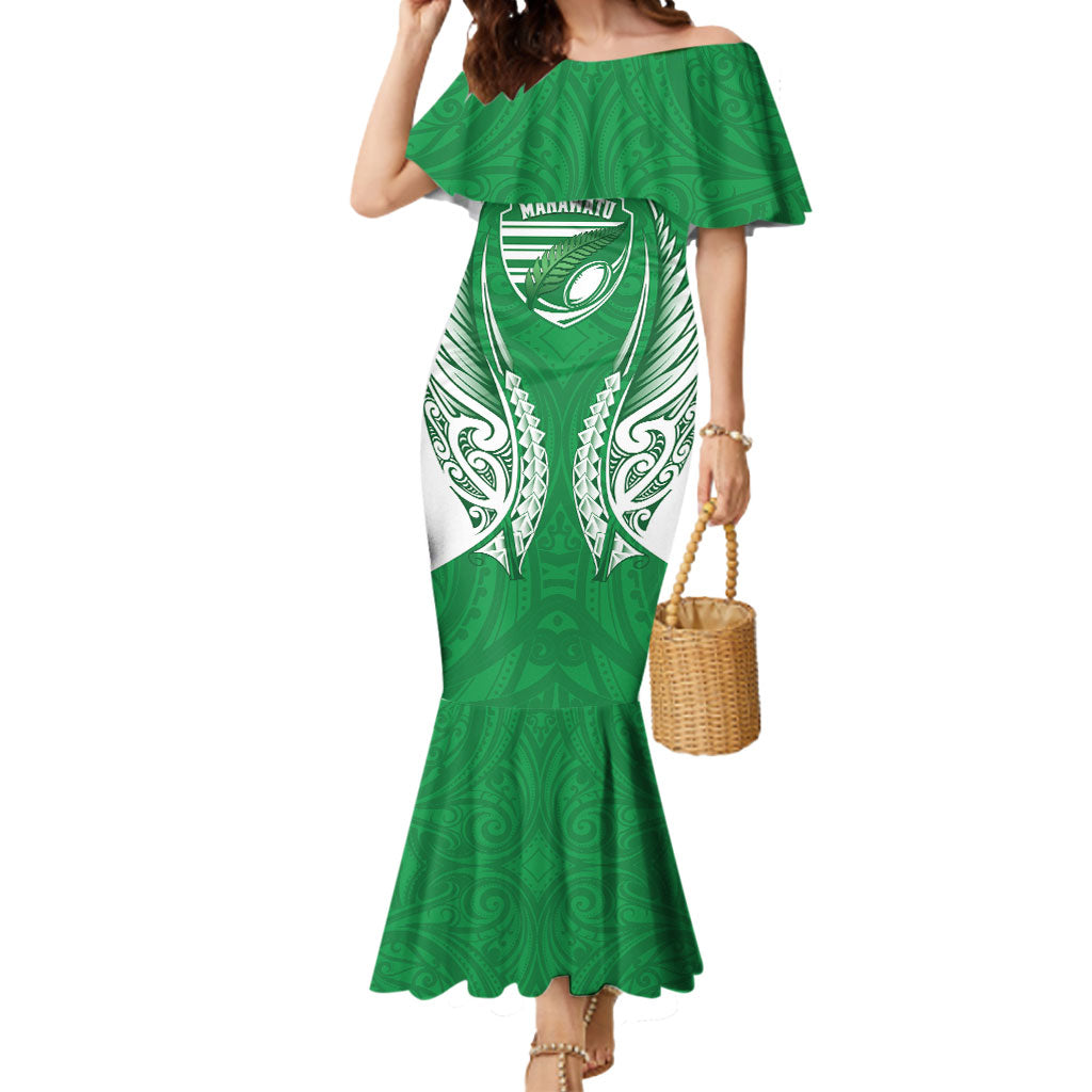 Manawatu 2026 Rugby Custom Mermaid Dress NZ Maori Silver Fern LT14 Women Green - Polynesian Pride