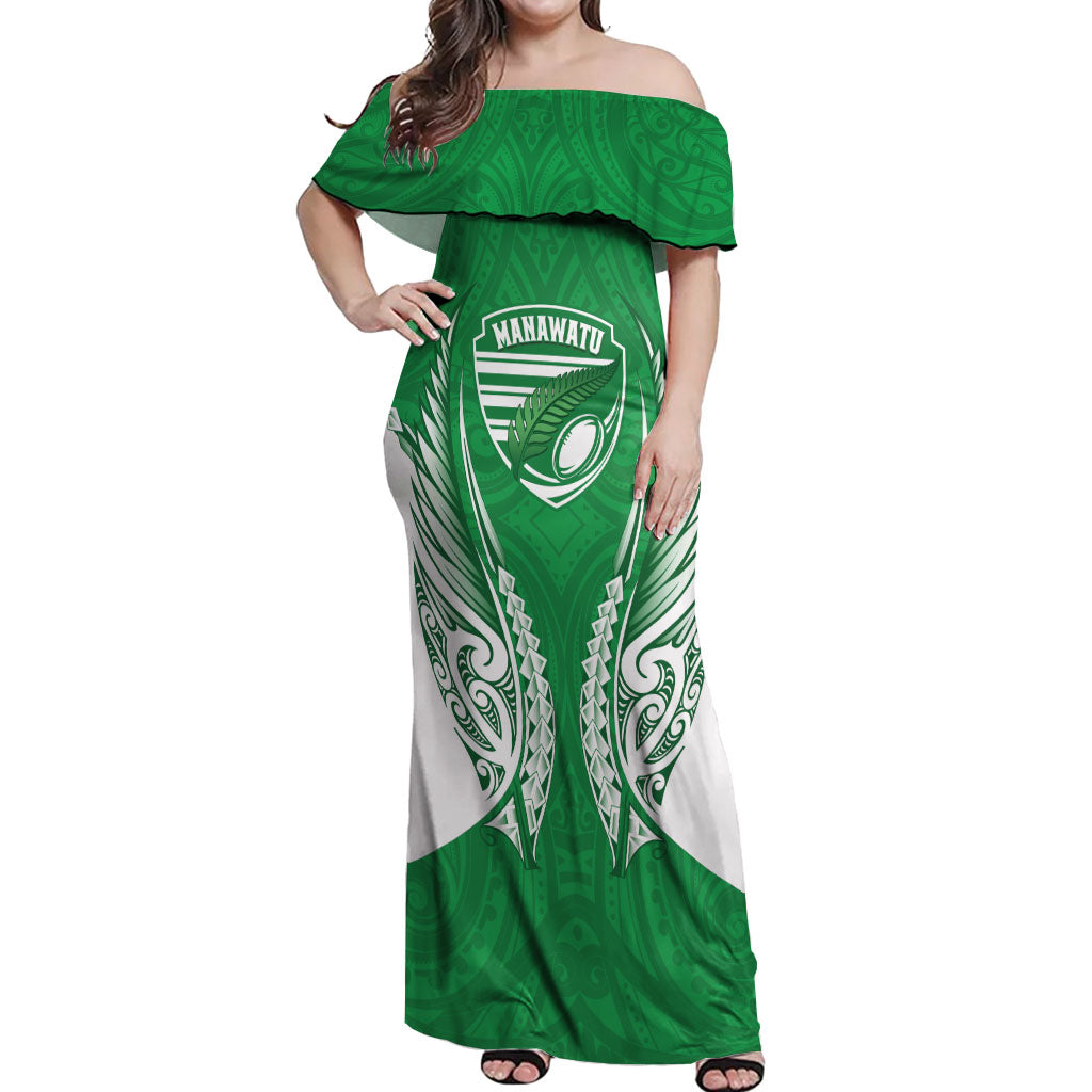 Manawatu 2026 Rugby Custom Off Shoulder Maxi Dress NZ Maori Silver Fern