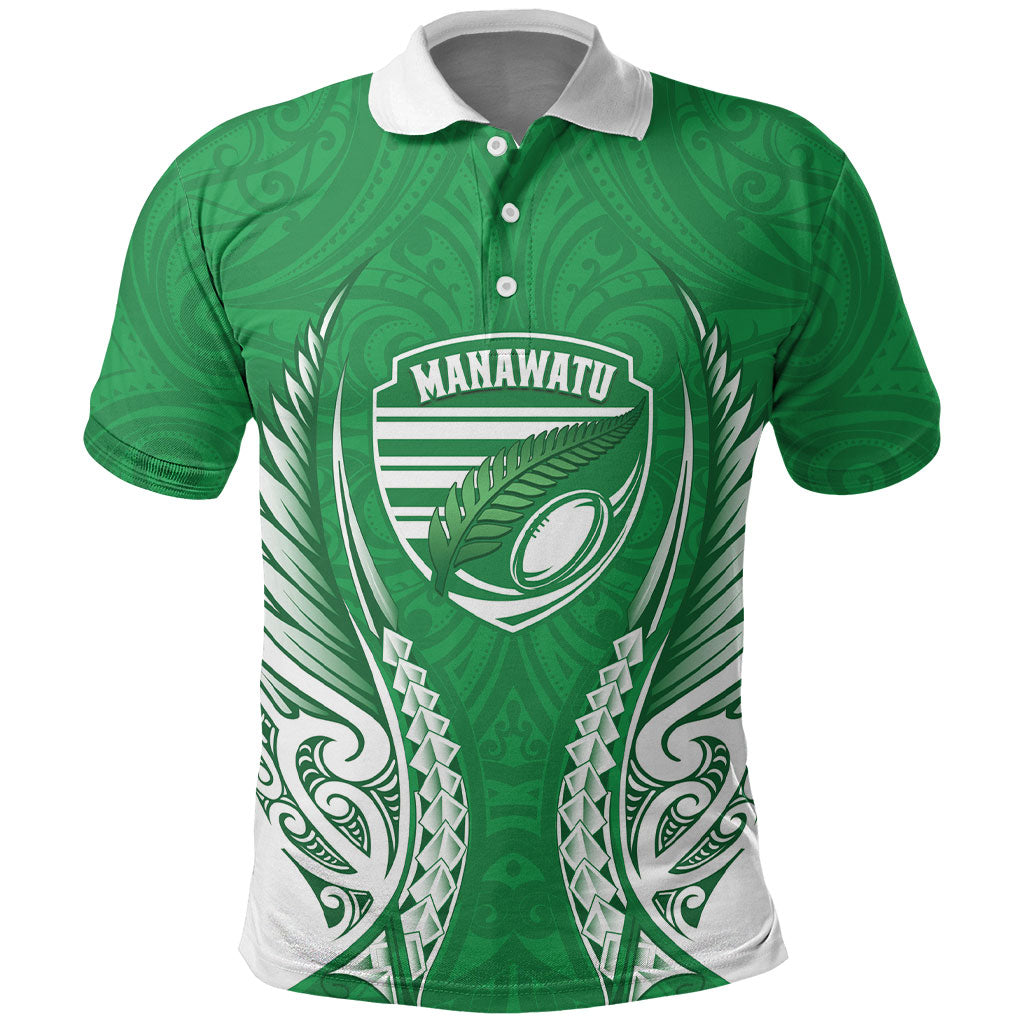 Manawatu 2026 Rugby Custom Polo Shirt NZ Maori Silver Fern LT14 Green - Polynesian Pride