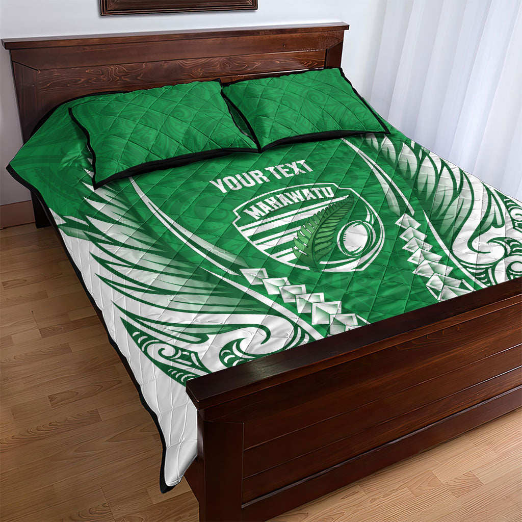 Manawatu 2026 Rugby Custom Quilt Bed Set NZ Maori Silver Fern