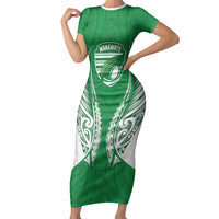 Manawatu 2026 Rugby Custom Short Sleeve Bodycon Dress NZ Maori Silver Fern LT14 Long Dress Green - Polynesian Pride