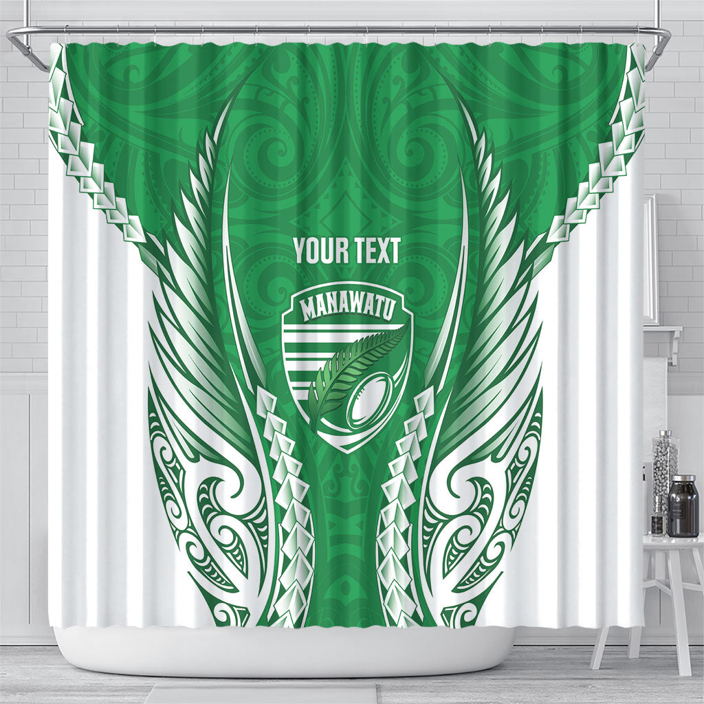 Manawatu 2026 Rugby Custom Shower Curtain NZ Maori Silver Fern