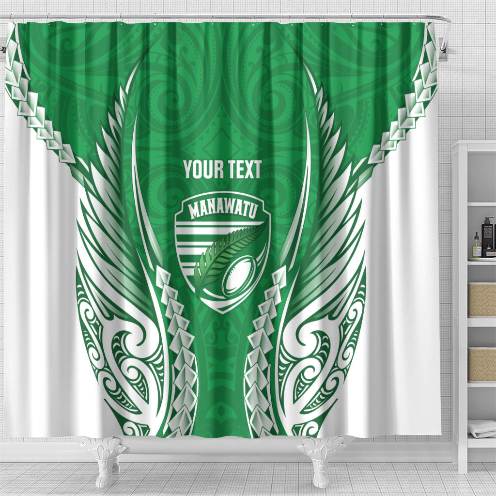 Manawatu 2026 Rugby Custom Shower Curtain NZ Maori Silver Fern