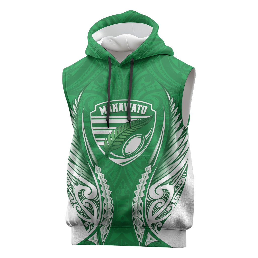 Manawatu 2026 Rugby Custom Sleeveless Hoodie NZ Maori Silver Fern LT14 Green - Polynesian Pride