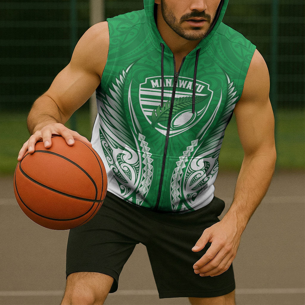 Manawatu 2026 Rugby Custom Sleeveless Zip Hoodie NZ Maori Silver Fern LT14 - Polynesian Pride