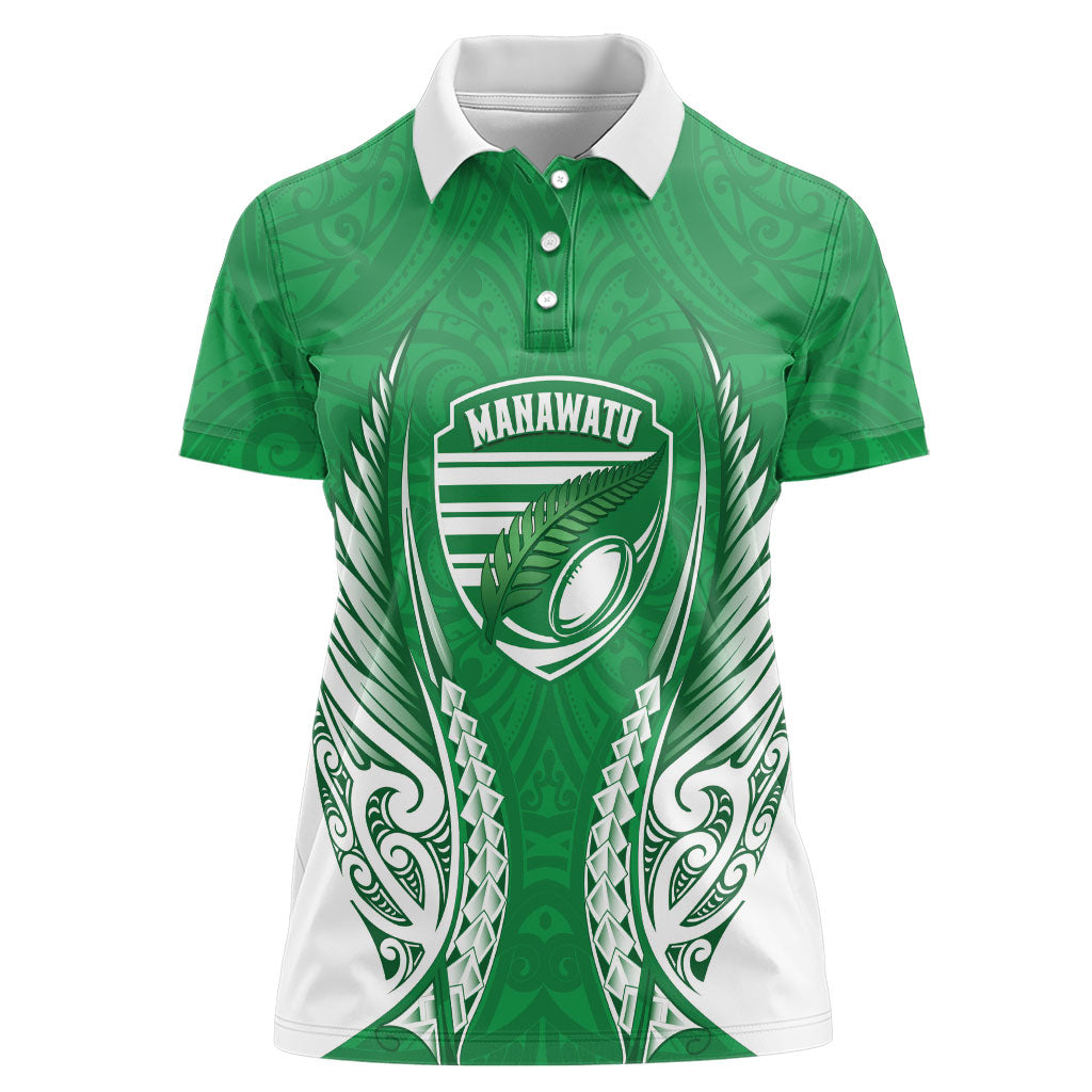 Manawatu 2026 Rugby Custom Women Polo Shirt NZ Maori Silver Fern LT14 Female Green - Polynesian Pride